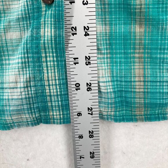 CJ Banks Women's 1X Button Up Short Sleeve Shirt Green Plaid Pockets Country - Picture 9 of 14